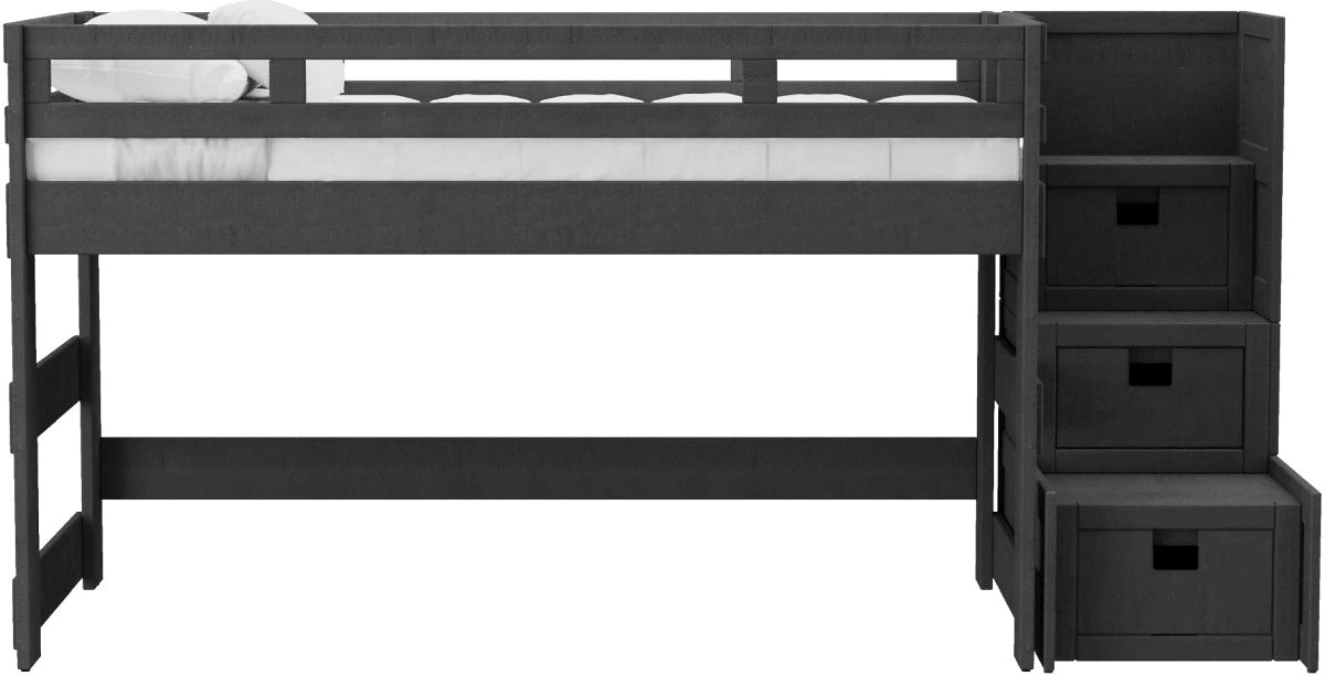 Elements International Cali Kids Full Junior Loft Bed with Staircase in Sleek Gray - Faith Furniture (Manhattan, KS)