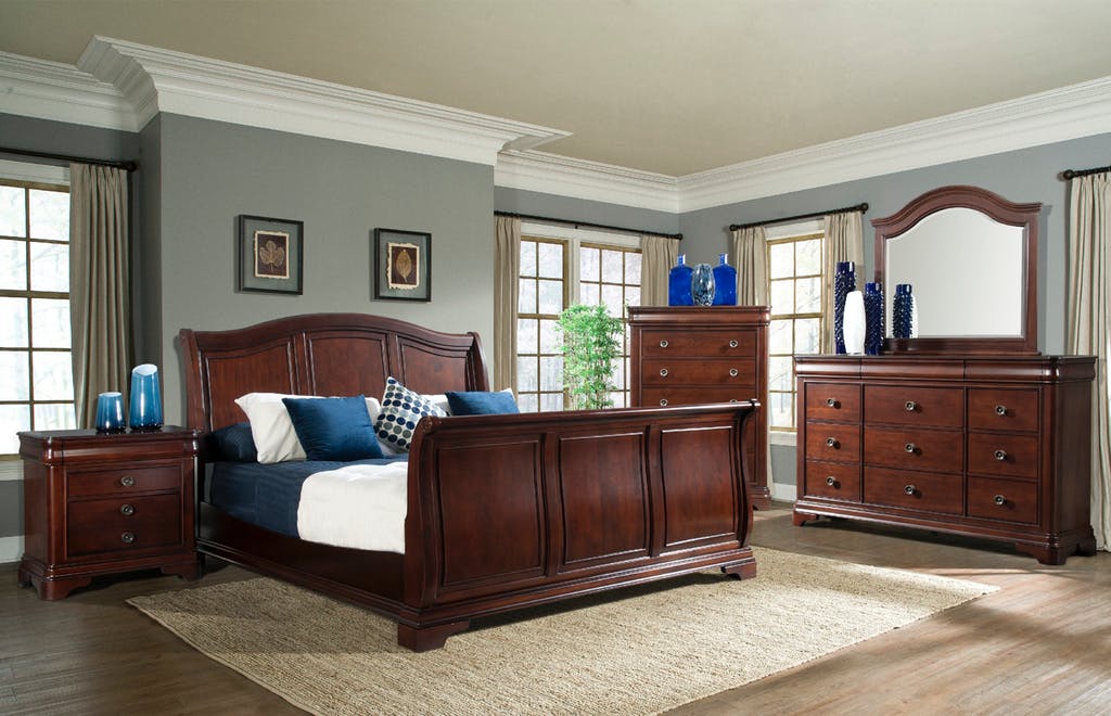 Elements International Cameron Queen Sleigh Bed in Dark Cherry - Faith Furniture (Manhattan, KS)