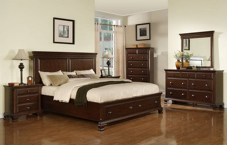 Elements International Canton Cherry King Panel Storage Bed in Dark Wood - Faith Furniture (Manhattan, KS)