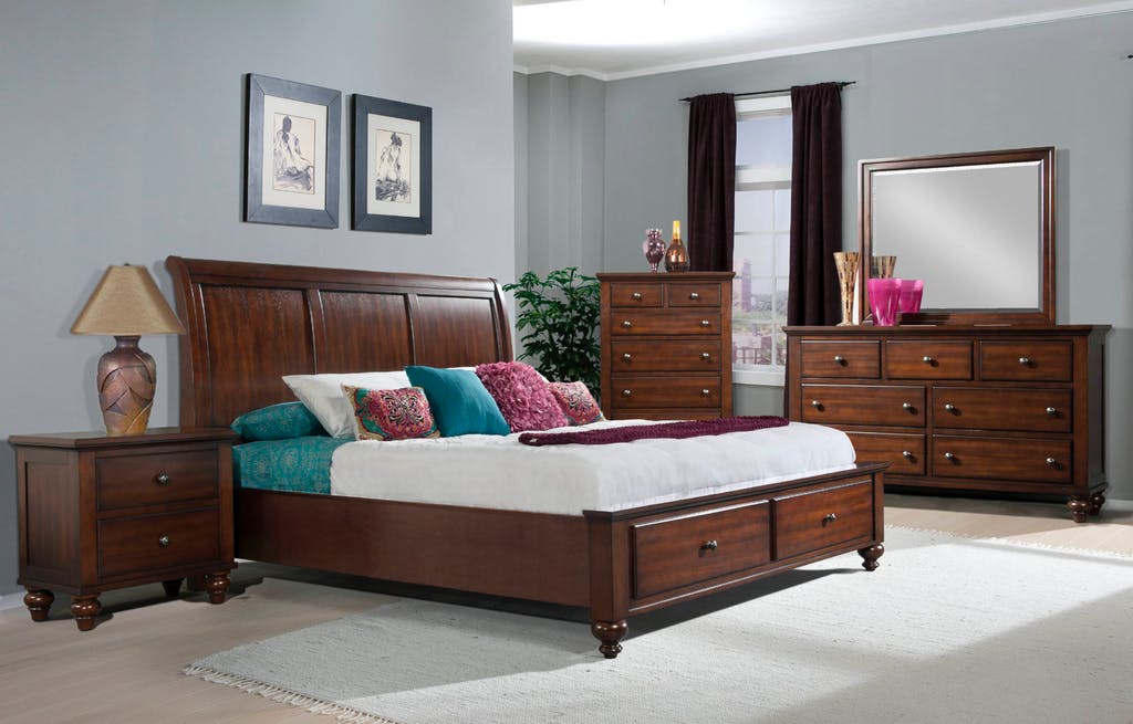 Elements International Chatham Queen Storage Bed in Cherry - Faith Furniture (Manhattan, KS)