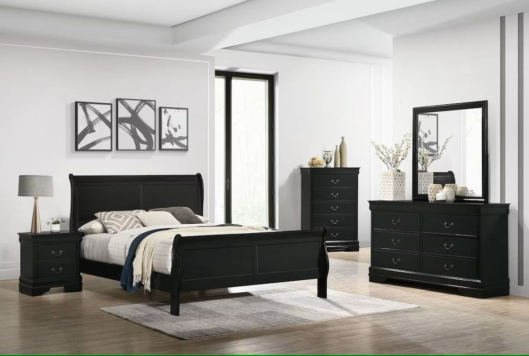 Elements International Louis Philippe Queen Panel Bed in Black - Faith Furniture (Manhattan, KS)