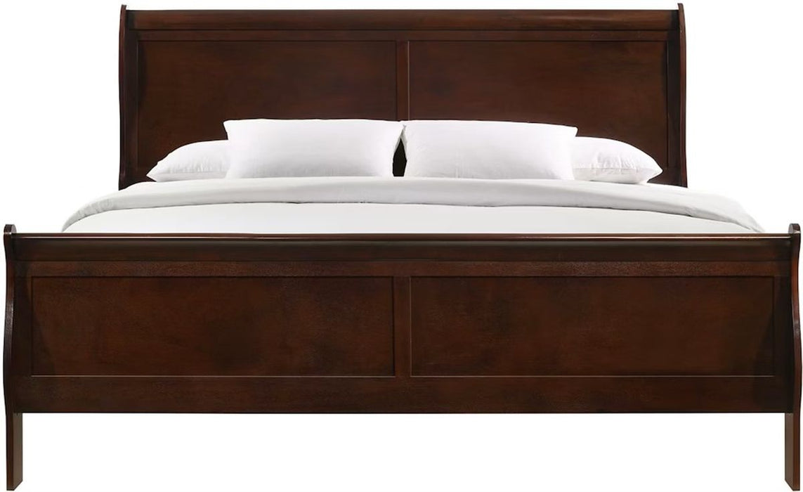 Elements International Louis Philippe Queen Panel Bed in Cherry - Faith Furniture (Manhattan, KS)