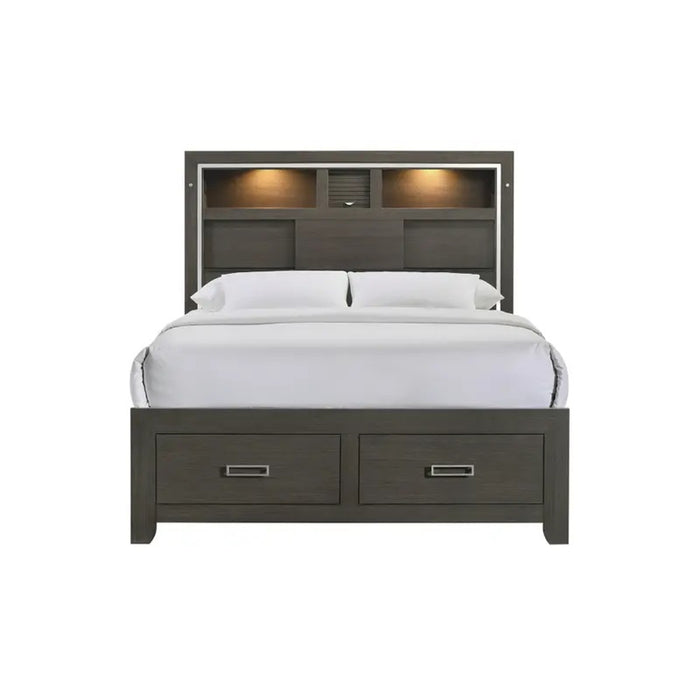 Elements International Sasha Queen Music Bed in Charcoal - Faith Furniture (Manhattan, KS)