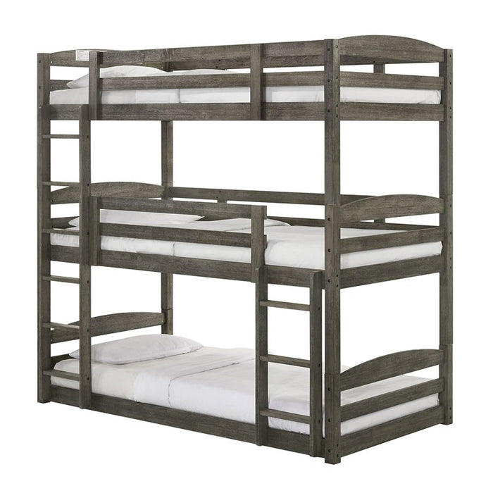 Elements International Trey Twin Over Twin Over Twin Bunk Bed in Wire Brushed Grey - Faith Furniture (Manhattan, KS)