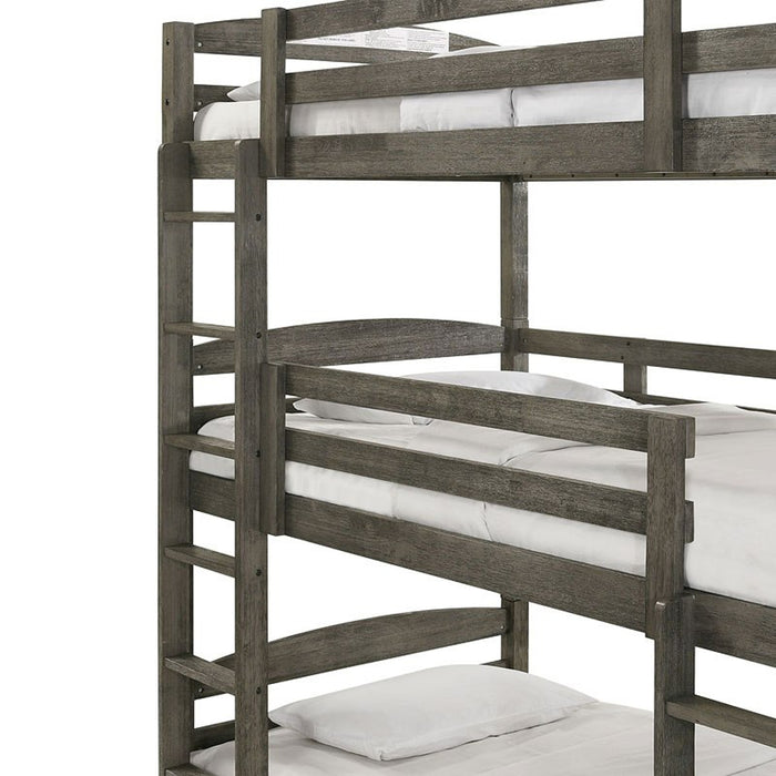 Elements International Trey Twin Over Twin Over Twin Bunk Bed in Wire Brushed Grey - Faith Furniture (Manhattan, KS)