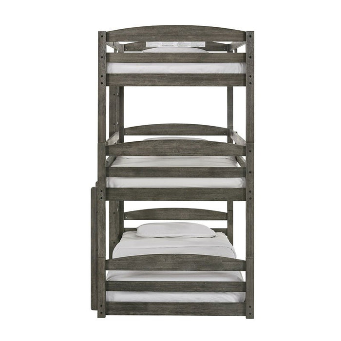 Elements International Trey Twin Over Twin Over Twin Bunk Bed in Wire Brushed Grey - Faith Furniture (Manhattan, KS)