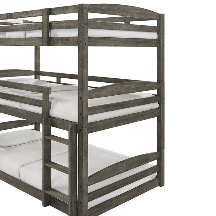Elements International Trey Twin Over Twin Over Twin Bunk Bed in Wire Brushed Grey - Faith Furniture (Manhattan, KS)