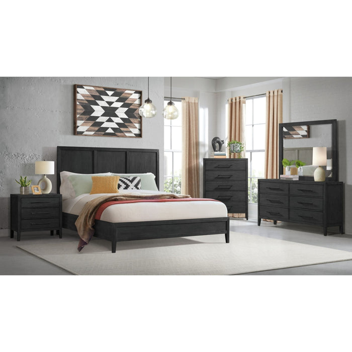 Elements International Versailles Queen Wooden Panel Bed with Low Footboard in Black - Faith Furniture (Manhattan, KS)