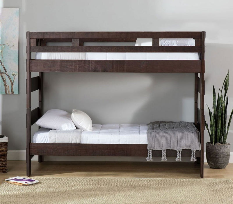Elements International Vista High Top Twin over Twin Bunk Bed with Ladder in Brown - Faith Furniture (Manhattan, KS)