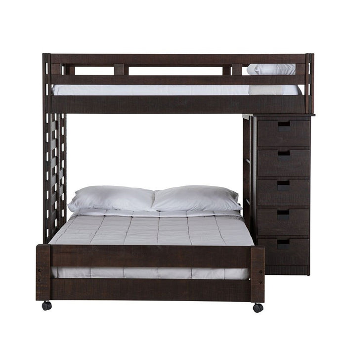 Elements International Vista Twin over Full Basic Loft Bed with Bookcase in Brown - Faith Furniture (Manhattan, KS)