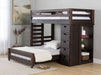 Elements International Vista Twin over Full Basic Loft Bed with Bookcase in Brown - Faith Furniture (Manhattan, KS)