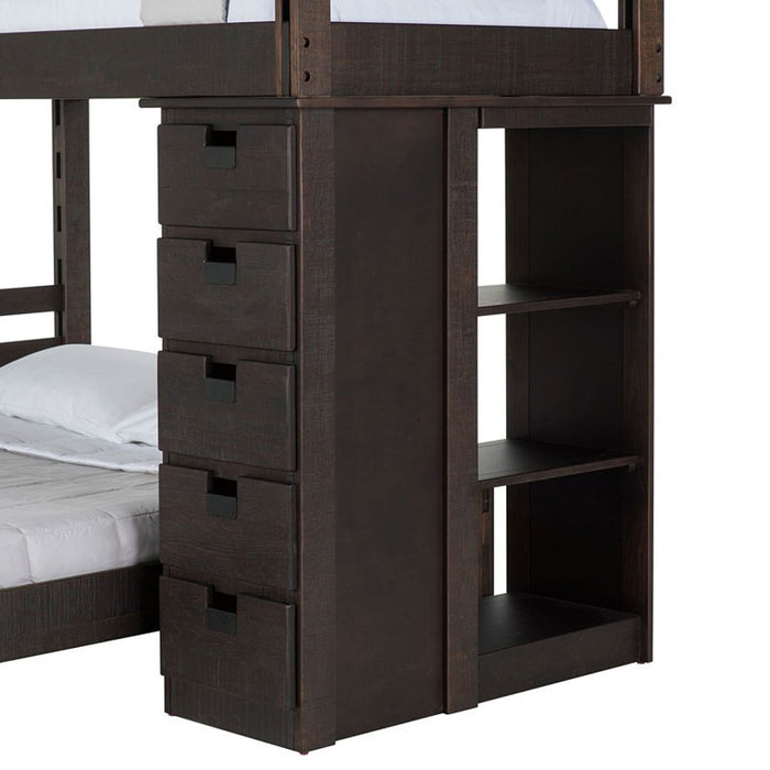 Elements International Vista Twin over Full Basic Loft Bed with Bookcase in Brown - Faith Furniture (Manhattan, KS)