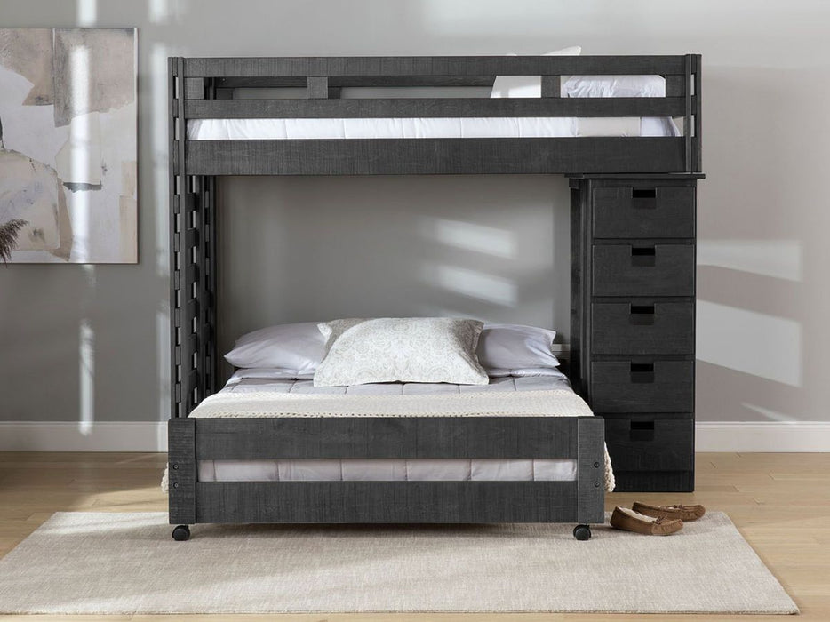 Elements International Vista Twin over Full Basic Loft Bed with Bookcase in Grey - Faith Furniture (Manhattan, KS)