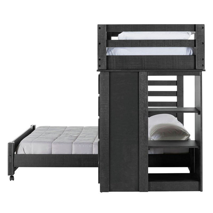 Elements International Vista Twin over Full Basic Loft Bed with Bookcase in Grey - Faith Furniture (Manhattan, KS)
