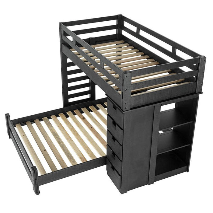 Elements International Vista Twin over Full Basic Loft Bed with Bookcase in Grey - Faith Furniture (Manhattan, KS)
