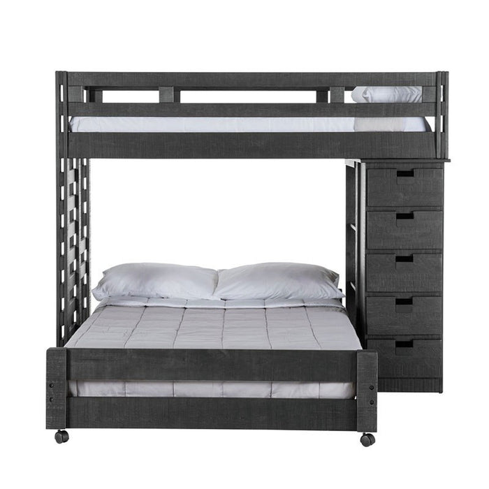 Elements International Vista Twin over Full Basic Loft Bed with Bookcase in Grey - Faith Furniture (Manhattan, KS)