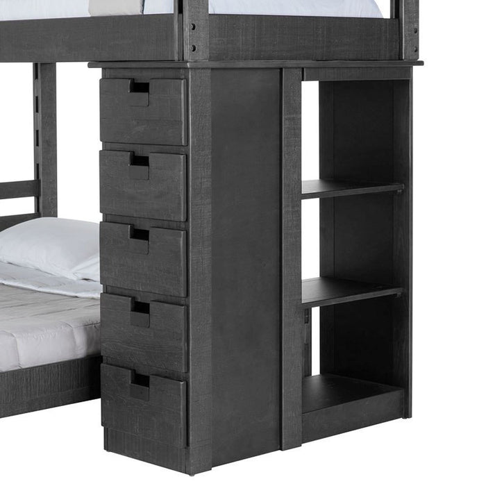 Elements International Vista Twin over Full Basic Loft Bed with Bookcase in Grey - Faith Furniture (Manhattan, KS)