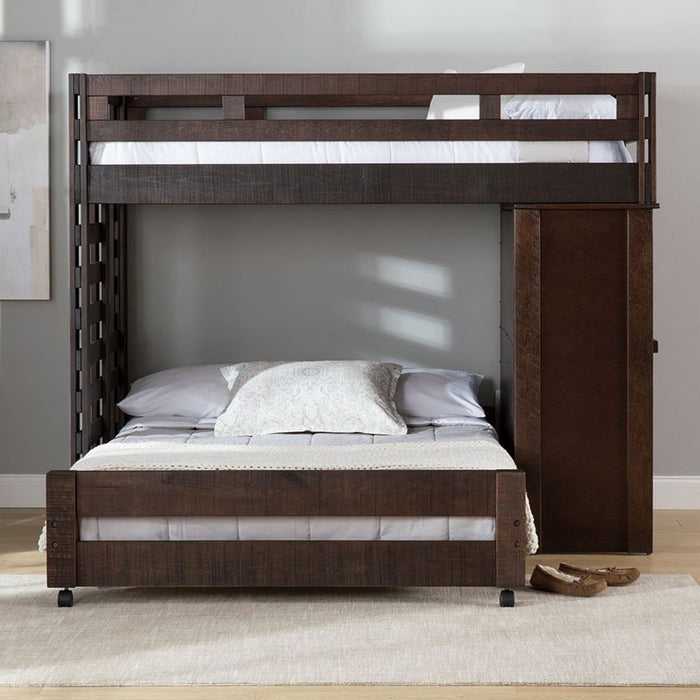 Elements International Vista Twin over Full Basic Loft Bed with Desk in Brown - Faith Furniture (Manhattan, KS)