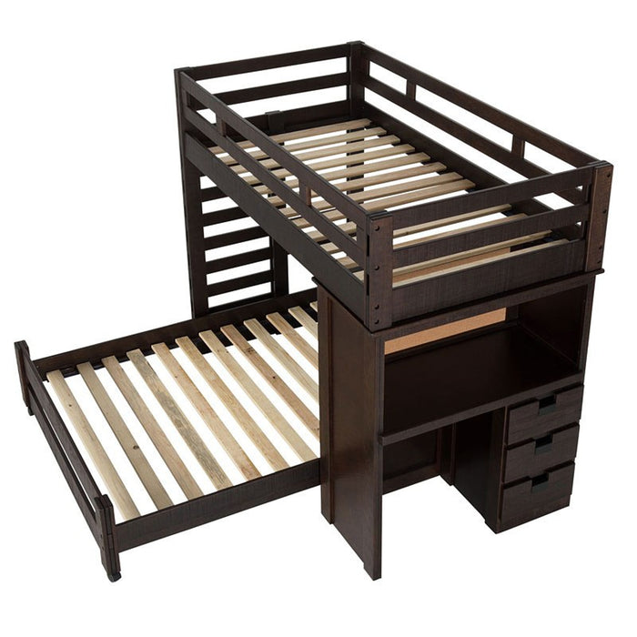 Elements International Vista Twin over Full Basic Loft Bed with Desk in Brown - Faith Furniture (Manhattan, KS)