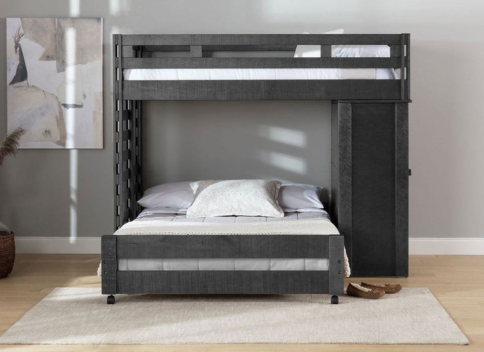 Elements International Vista Twin over Full Basic Loft Bed with Desk in Grey - Faith Furniture (Manhattan, KS)