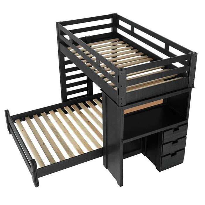 Elements International Vista Twin over Full Basic Loft Bed with Desk in Grey - Faith Furniture (Manhattan, KS)