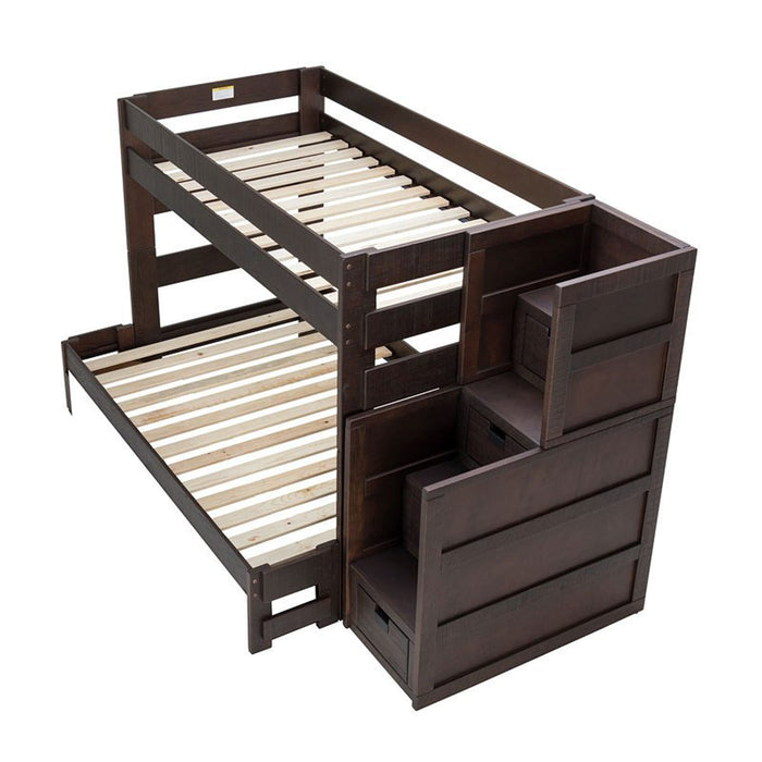 Elements International Vista Twin over Full Bunk Bed with Staircase in Brown - Faith Furniture (Manhattan, KS)
