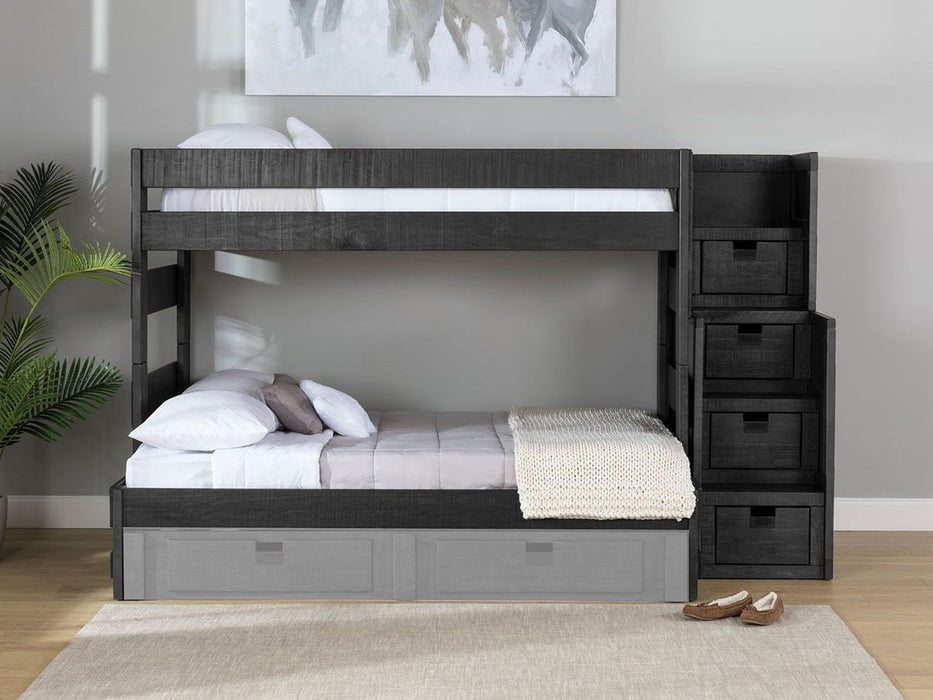 Elements International Vista Twin over Full Bunk Bed with Staircase in Grey - Faith Furniture (Manhattan, KS)