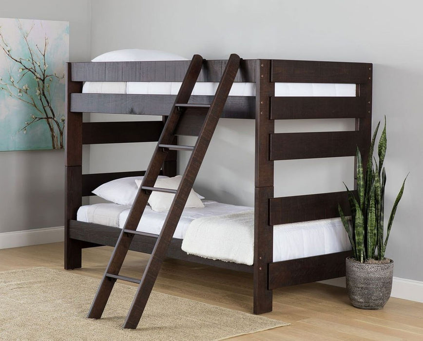 Elements International Vista Twin over Twin Bunk Bed with Ladder in Brown - Faith Furniture (Manhattan, KS)