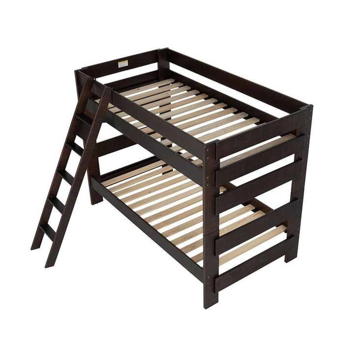 Elements International Vista Twin over Twin Bunk Bed with Ladder in Brown - Faith Furniture (Manhattan, KS)