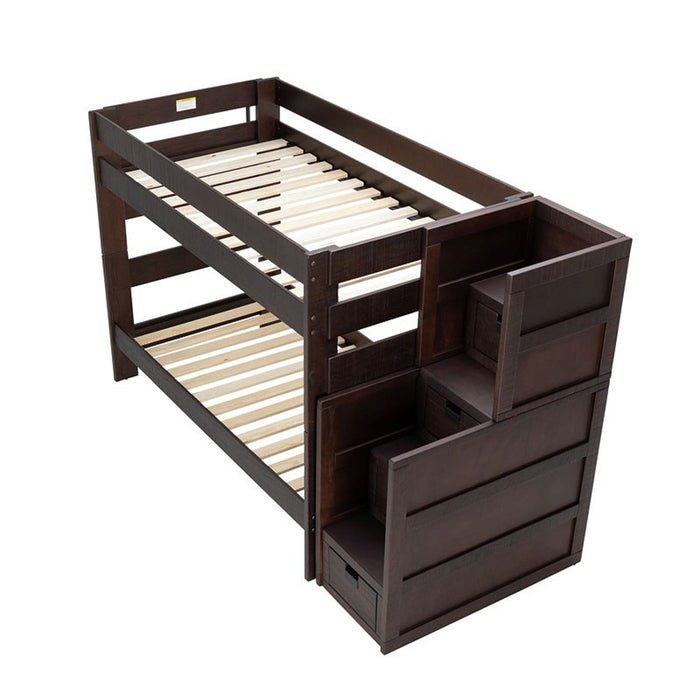 Elements International Vista Twin over Twin Bunk Bed with Staircase in Brown - Faith Furniture (Manhattan, KS)