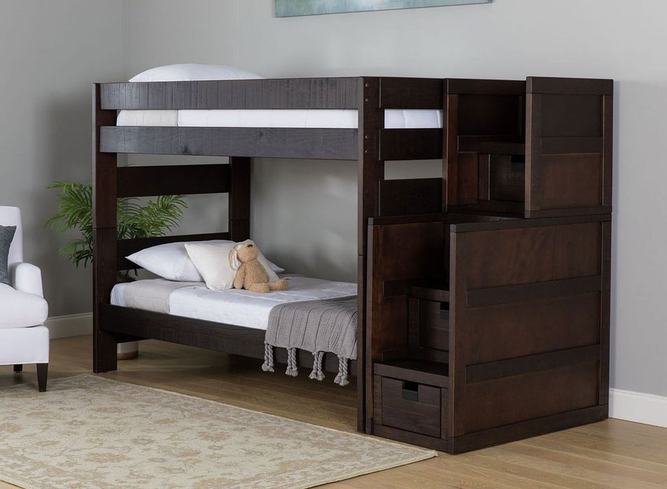 Elements International Vista Twin over Twin Bunk Bed with Staircase in Brown - Faith Furniture (Manhattan, KS)