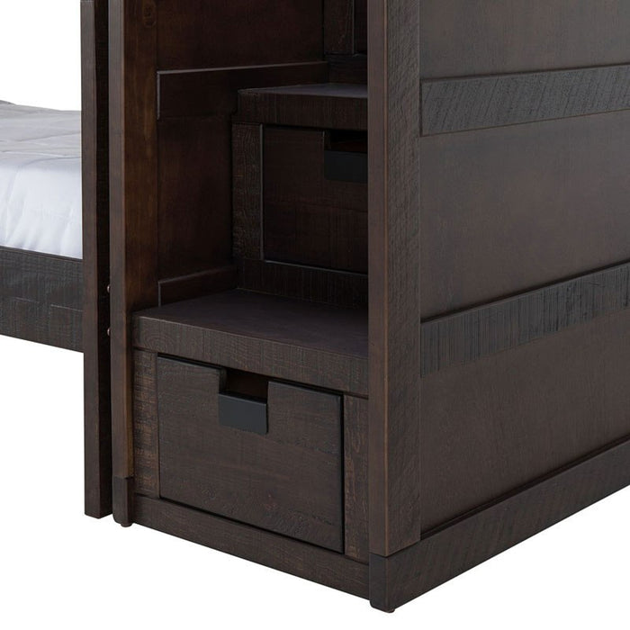 Elements International Vista Twin over Twin Bunk Bed with Staircase in Brown - Faith Furniture (Manhattan, KS)