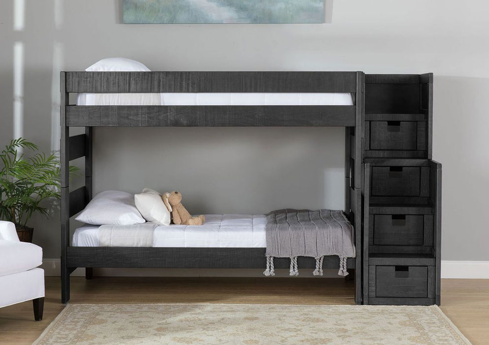 Elements International Vista Twin over Twin Bunk Bed with Staircase in Grey - Faith Furniture (Manhattan, KS)
