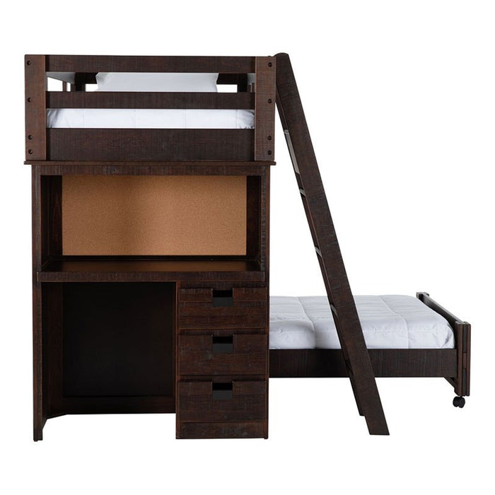 Elements International Vista Twin over Twin Super Loft Bed with Desk and Bookcase in Brown - Faith Furniture (Manhattan, KS)
