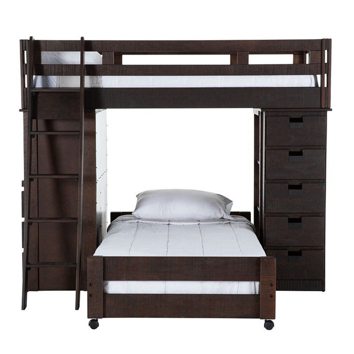 Elements International Vista Twin over Twin Super Loft Bed with Desk and Bookcase in Brown - Faith Furniture (Manhattan, KS)