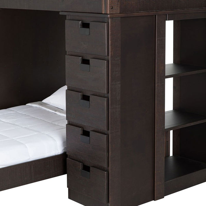 Elements International Vista Twin over Twin Super Loft Bed with Desk and Bookcase in Brown - Faith Furniture (Manhattan, KS)