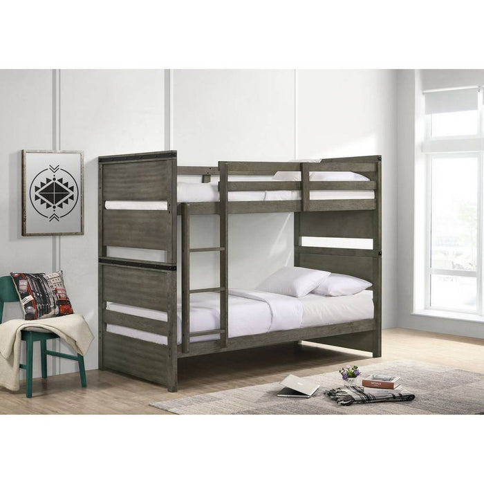 Elements International Wade Twin over Full Bunk Bed in Gray - Faith Furniture (Manhattan, KS)