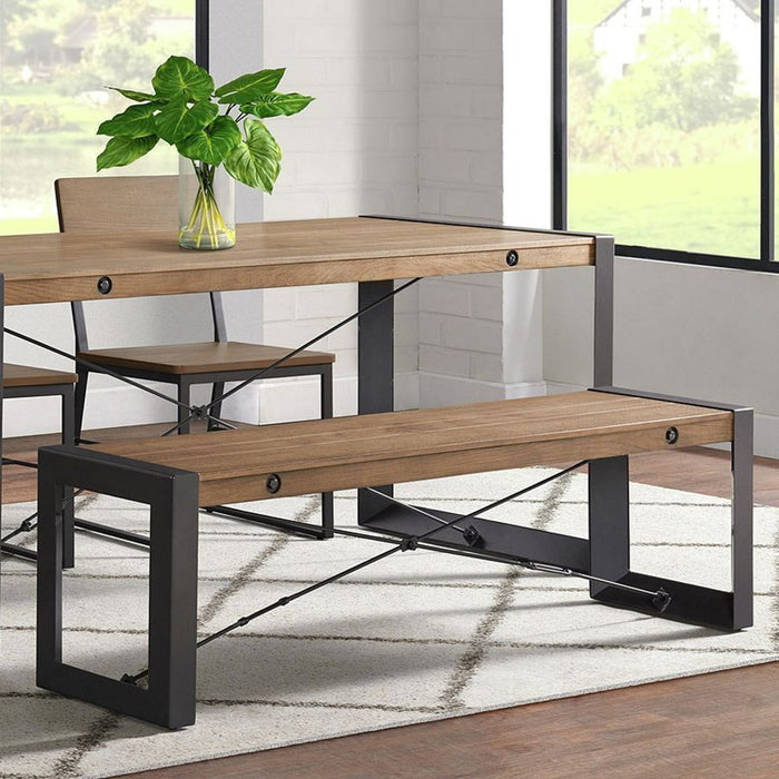 Elements International Industrial Bench in Gunmetal and Brown - Faith Furniture (Manhattan, KS)