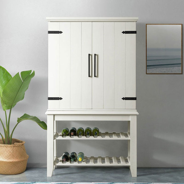 Elements International Stone Bar Buffet w/ith Hutch in White - Faith Furniture (Manhattan, KS)