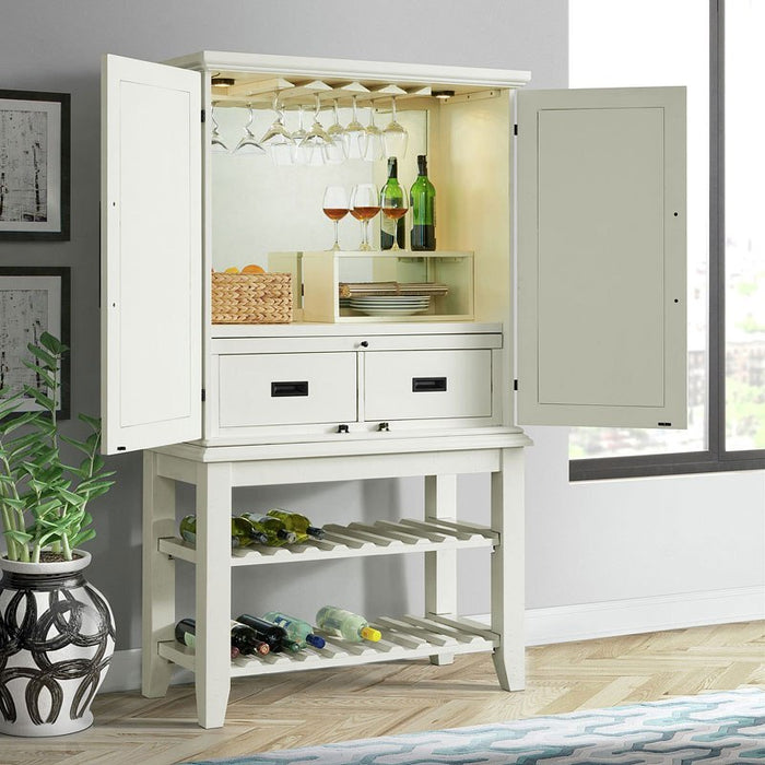 Elements International Stone Bar Buffet w/ith Hutch in White - Faith Furniture (Manhattan, KS)