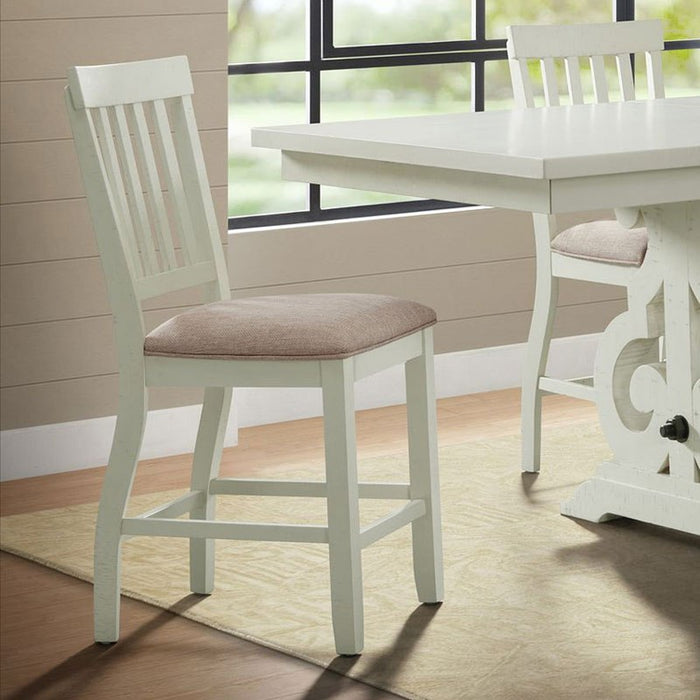 Elements International Stone Counter Height Slat Back Side Dining Chair (Set of 2) in White - Faith Furniture (Manhattan, KS)