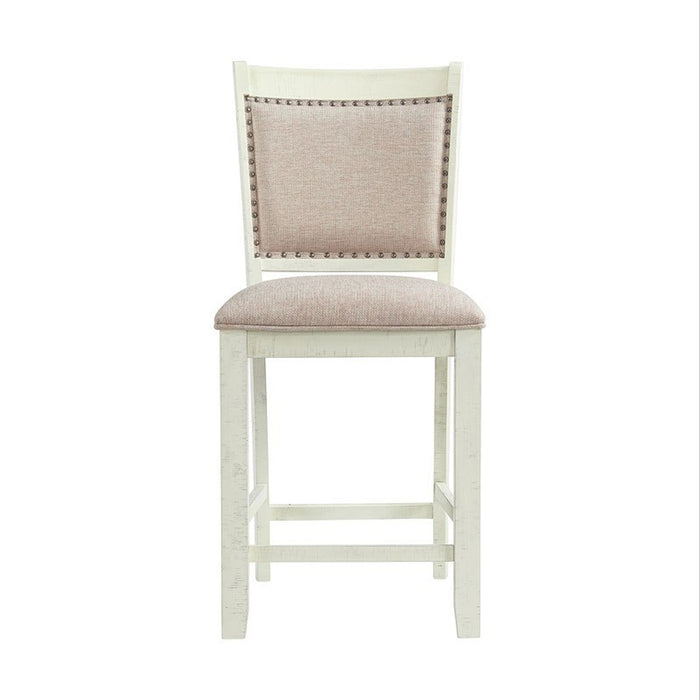 Elements International Stone Counter Height Upholstered Swirl Back Side Dining Chair (Set of 2) in White - Faith Furniture (Manhattan, KS)