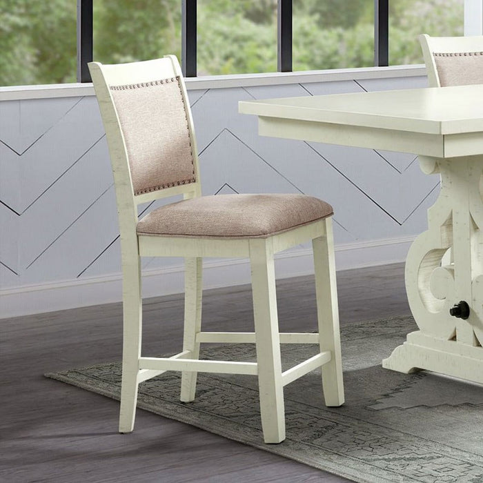 Elements International Stone Counter Height Upholstered Swirl Back Side Dining Chair (Set of 2) in White - Faith Furniture (Manhattan, KS)