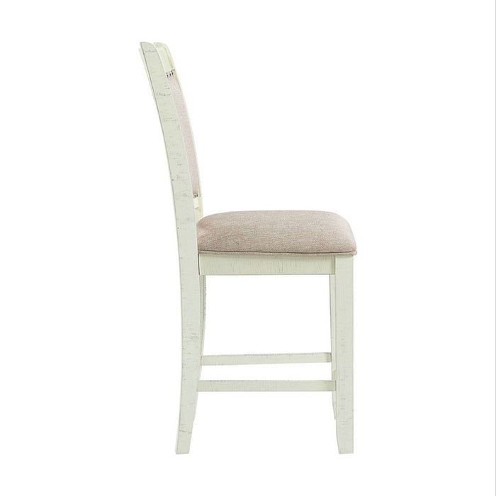 Elements International Stone Counter Height Upholstered Swirl Back Side Dining Chair (Set of 2) in White - Faith Furniture (Manhattan, KS)