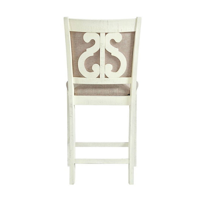 Elements International Stone Counter Height Upholstered Swirl Back Side Dining Chair (Set of 2) in White - Faith Furniture (Manhattan, KS)