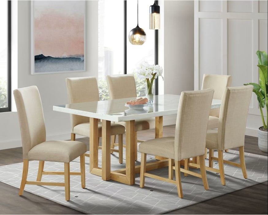 Elements International Morris Dining Table with Marble Top in Natural - Faith Furniture (Manhattan, KS)