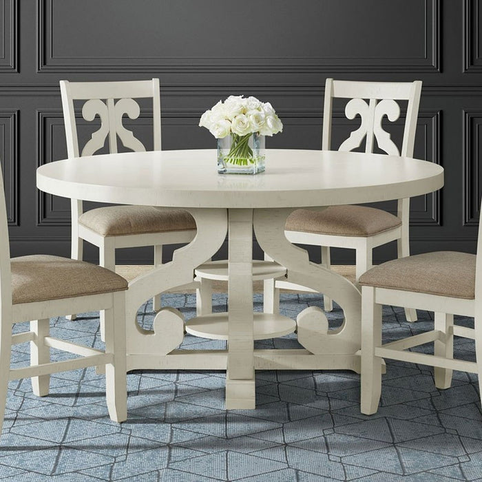 Elements International Stone Round Dining Table in White - Faith Furniture (Manhattan, KS)