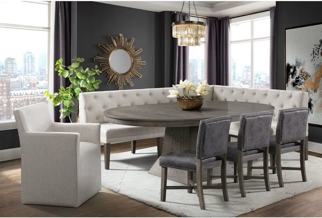 Elements International Collins Sectional Sofa Dining Set in Light Gray - Faith Furniture (Manhattan, KS)
