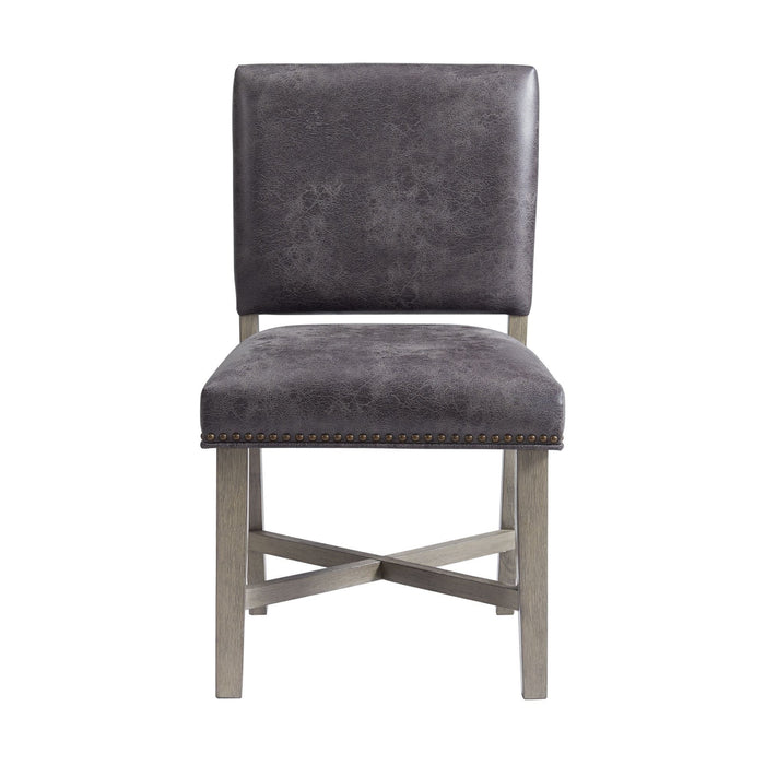 Elements International Collins Side Chair Stretcher with Brown PU (Set of 2) in Weathered Gray - Faith Furniture (Manhattan, KS)