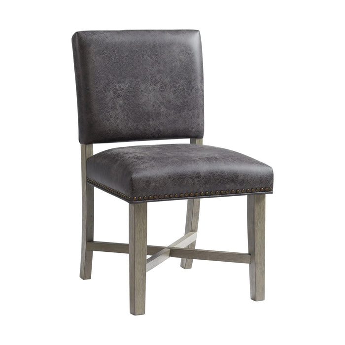 Elements International Collins Side Chair Stretcher with Brown PU (Set of 2) in Weathered Gray - Faith Furniture (Manhattan, KS)